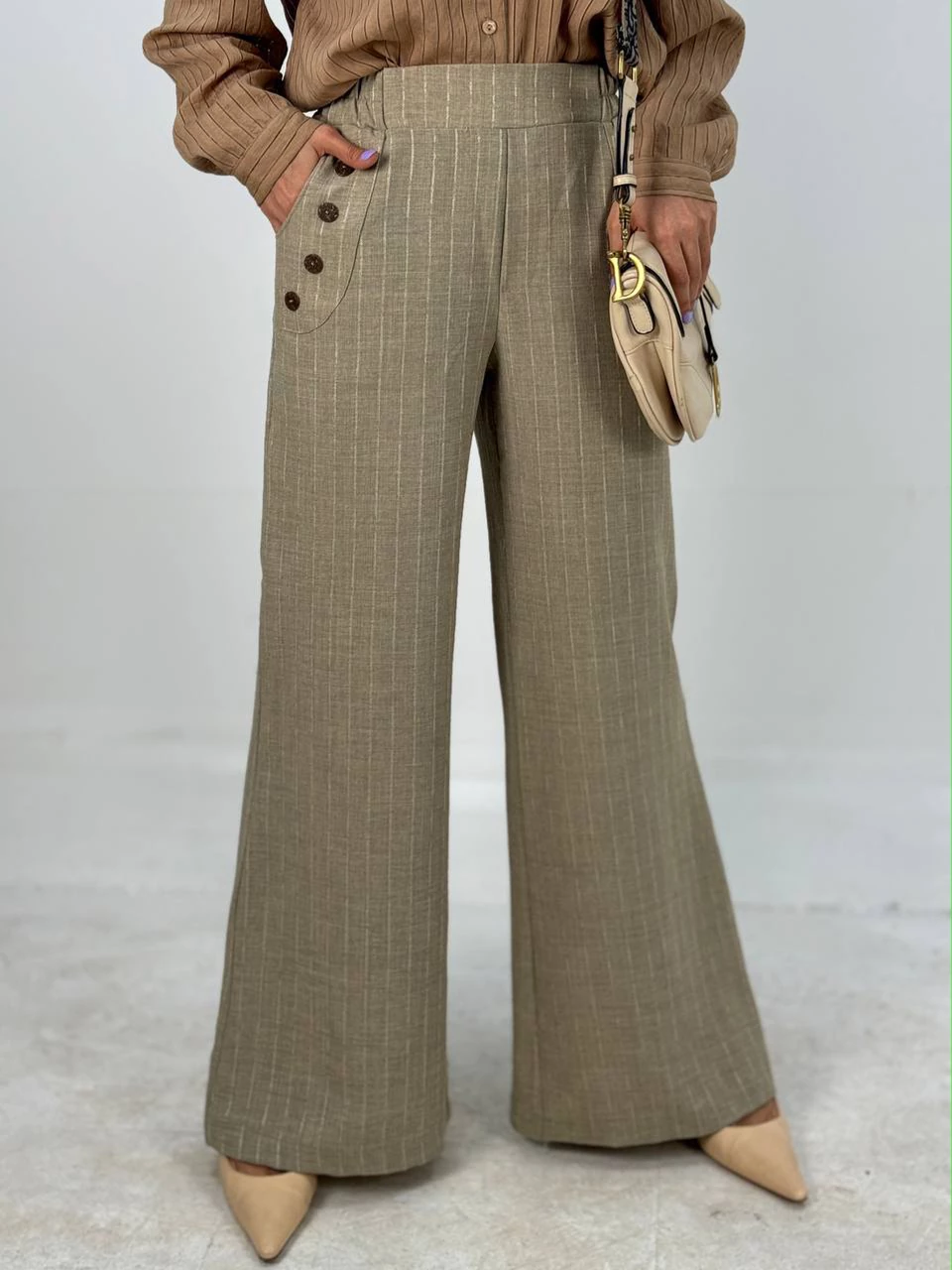 شلوار پارچه ای دمپا 31069 لینن دکمه چوبی RY