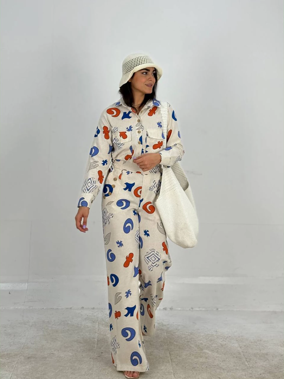 شلوار پارچه ای دمپا 31072 نچرال دکمه چوبی RY