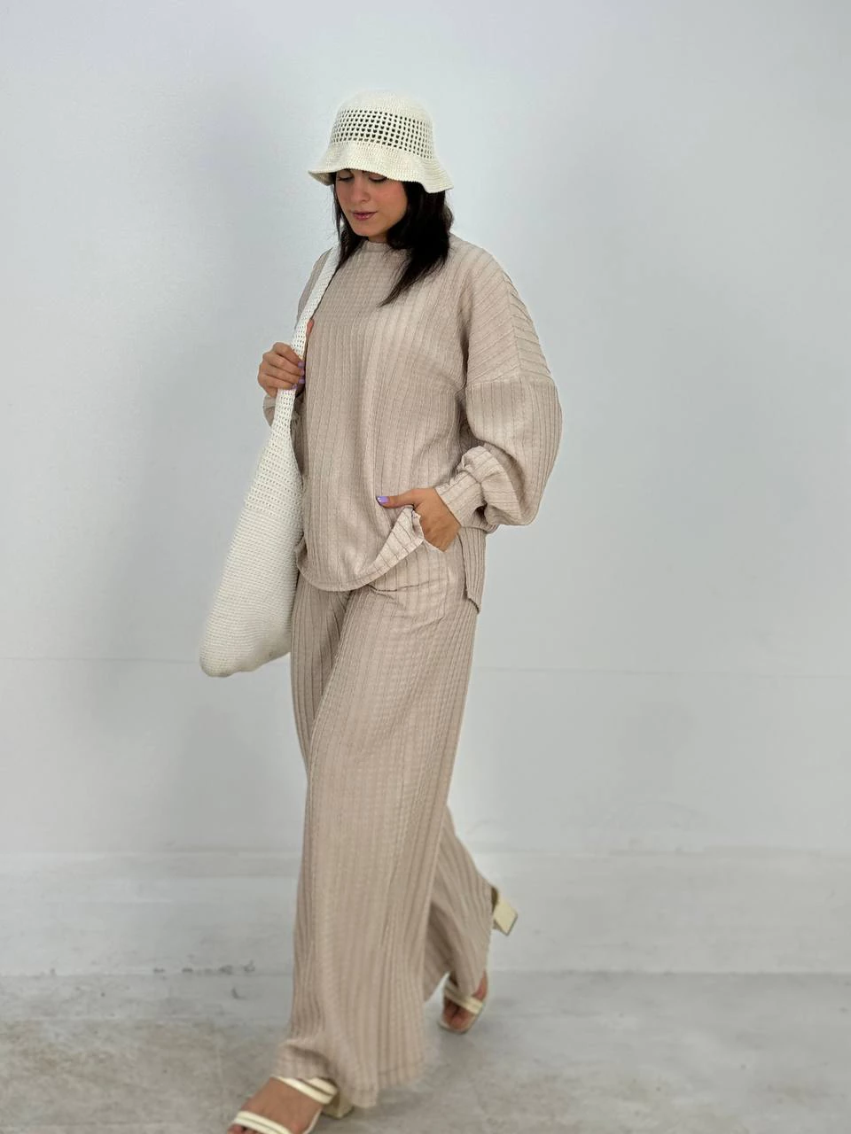 ست بلوز و شلوار 61423 یقه گرد مراکشی RY