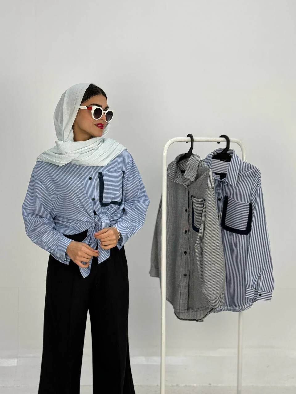 مانتو شومیزی 1007 لینن راه راه جیب خرجکار RY