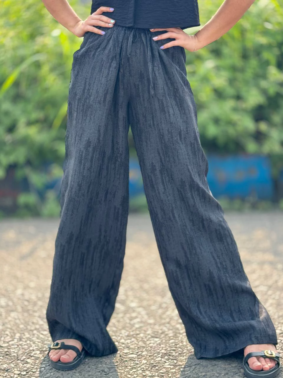 شلوار پارچه ای بگ 31073 کمرکش طرحدار RY