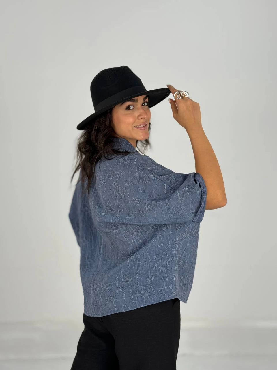 مانتو شومیزی 61439 آستین کیمونو خامه دوزی RY