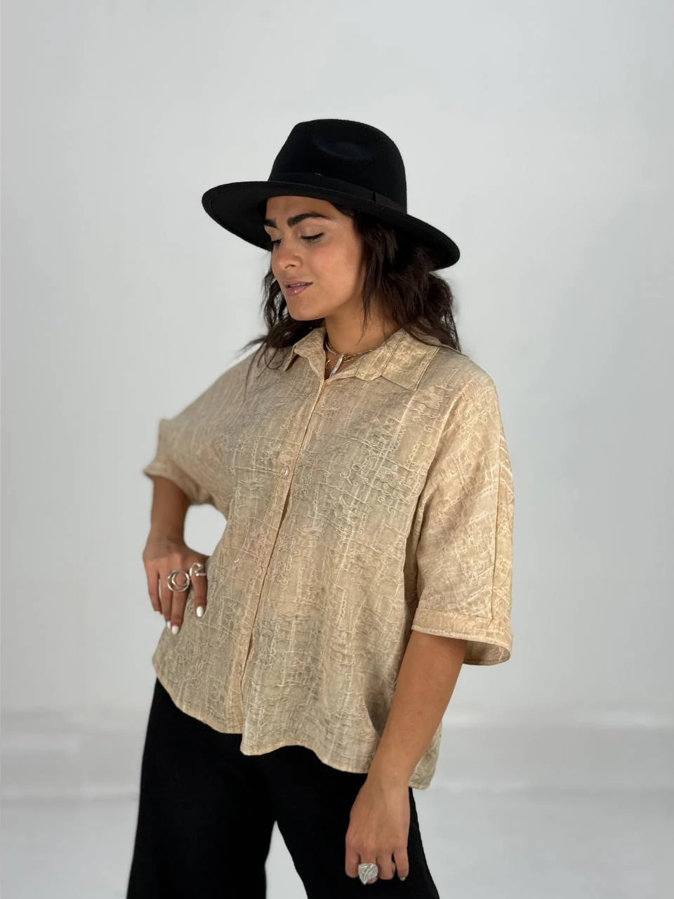 مانتو شومیزی 61439 آستین کیمونو خامه دوزی RY