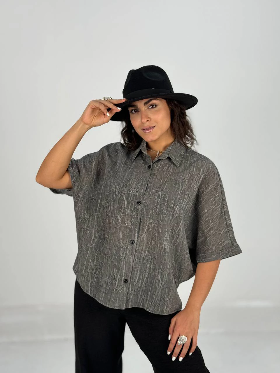 مانتو شومیزی 61439 آستین کیمونو خامه دوزی RY