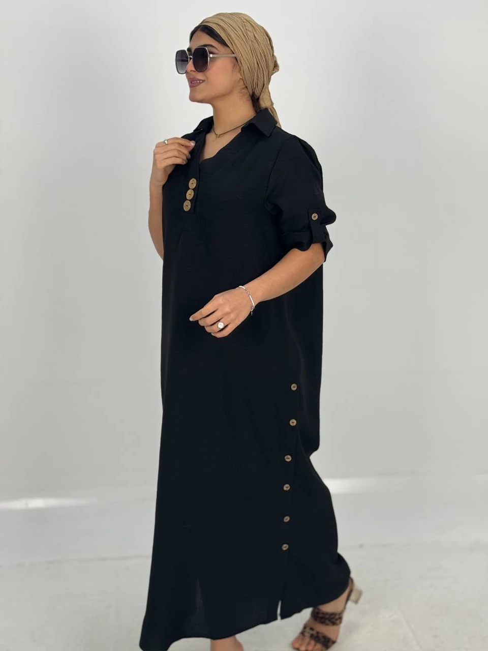 مانتو پیراهنی 61322 لینن دکمه چوبی RY