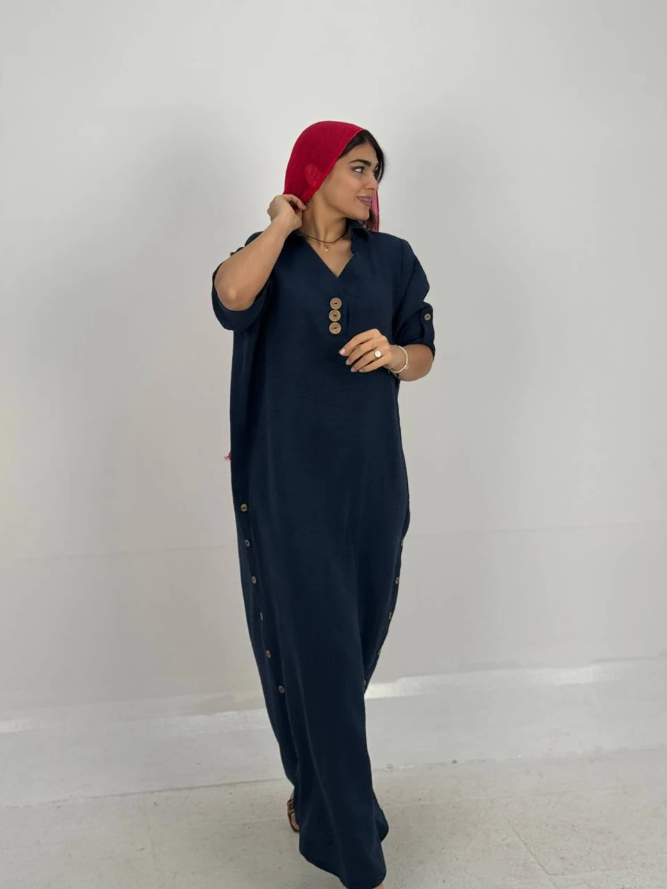 مانتو پیراهنی 61322 لینن دکمه چوبی RY