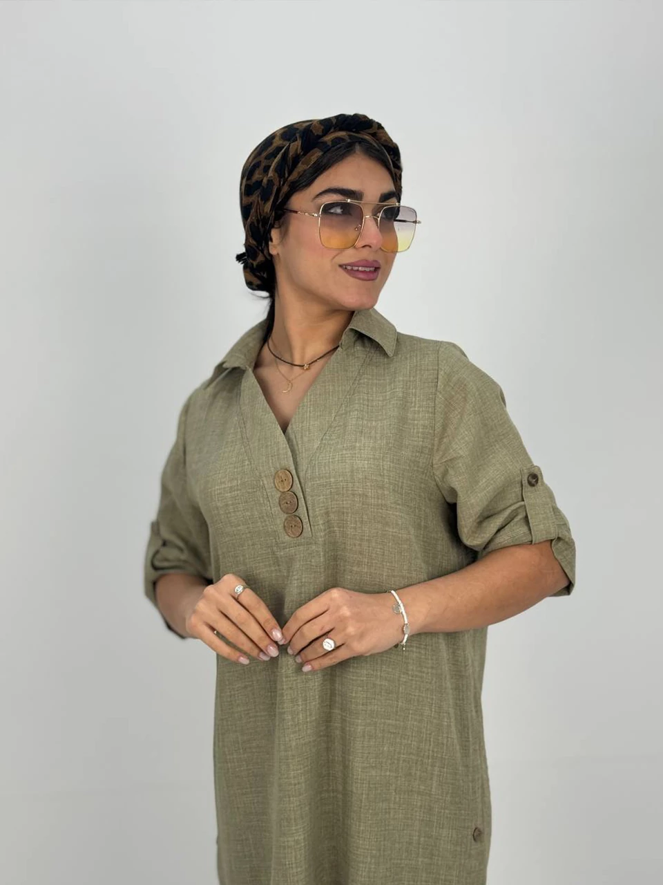 مانتو پیراهنی 61322 لینن دکمه چوبی RY