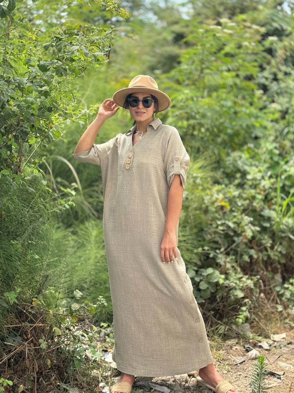 مانتو پیراهنی 61322 لینن دکمه چوبی RY