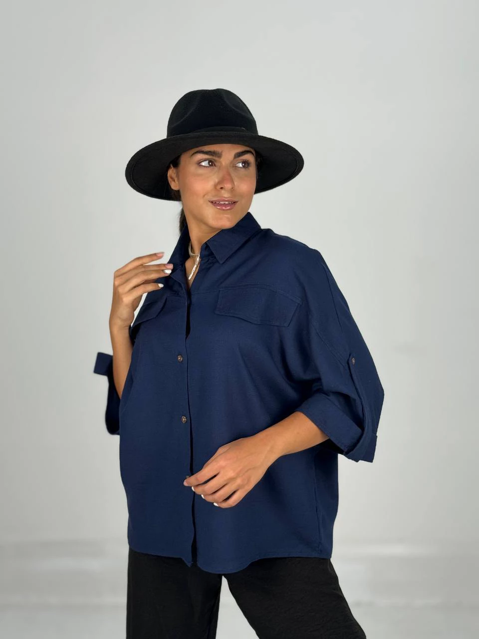 شومیز 61458 لینن آستین پاگن دار RY