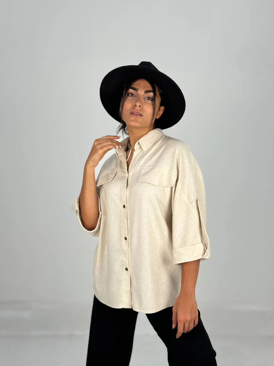 شومیز 61458 لینن آستین پاگن دار RY