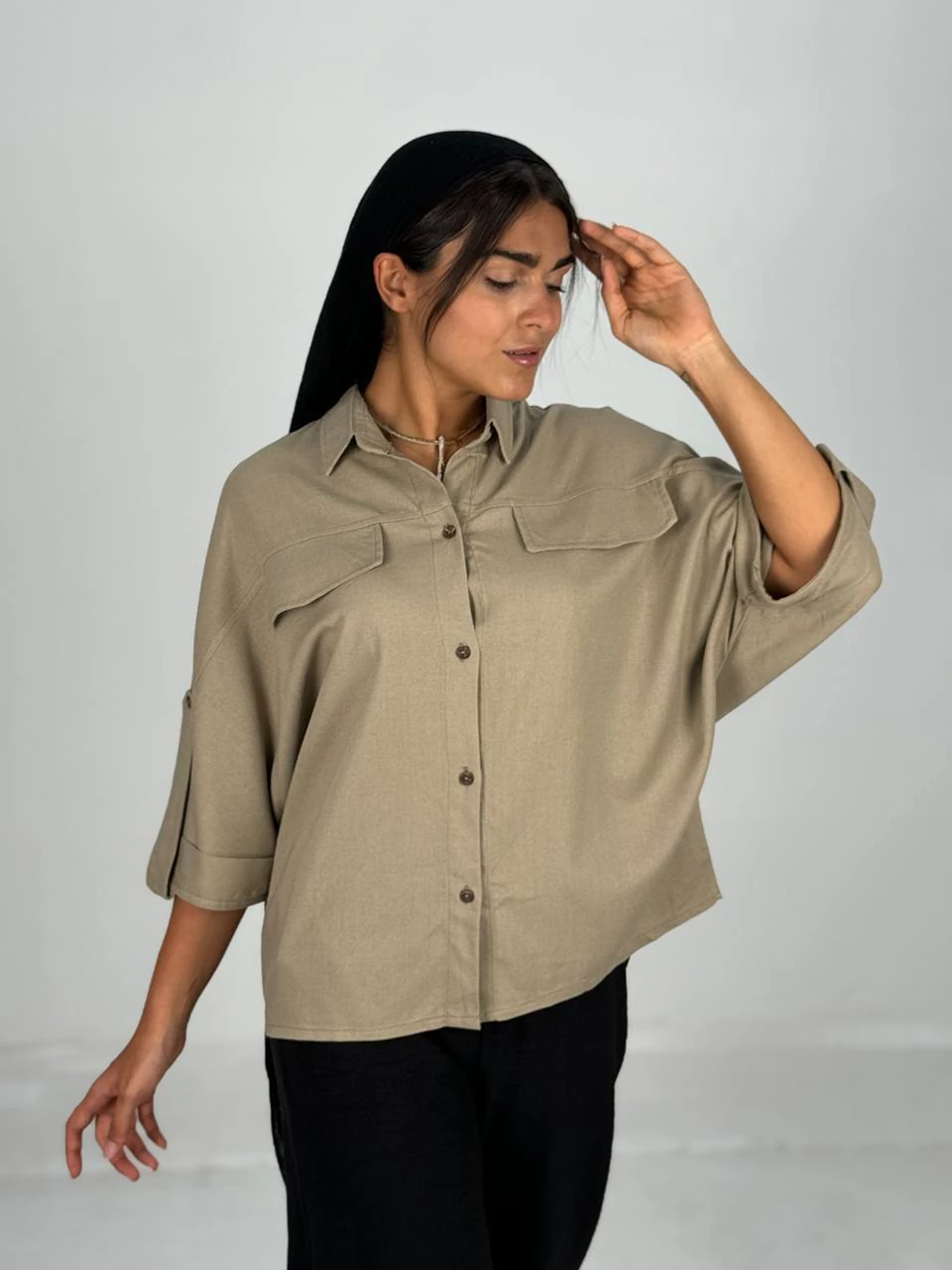 شومیز 61458 لینن آستین پاگن دار RY