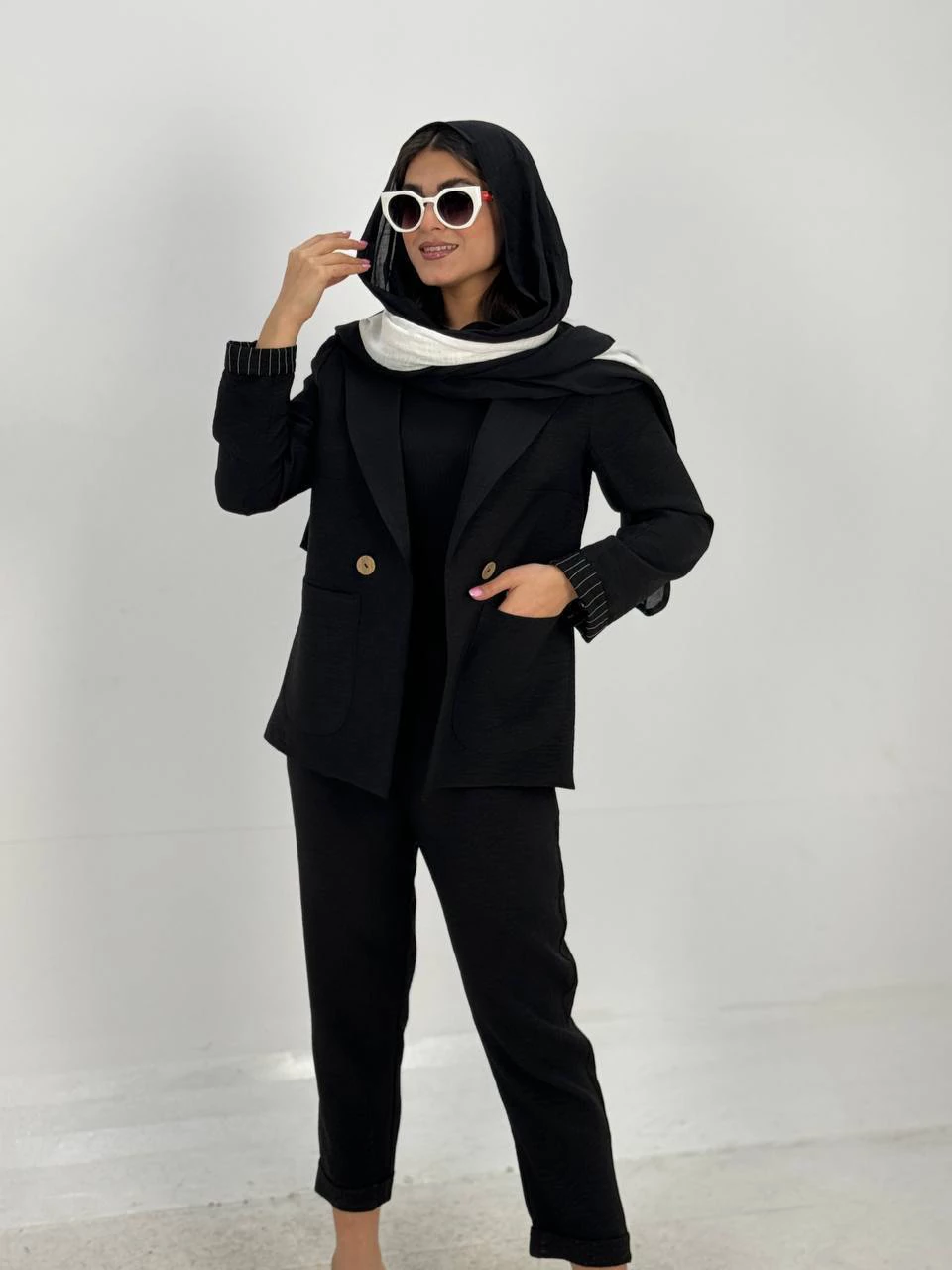 ست کت و شلوار 61363 لینن آستین راه راه RY