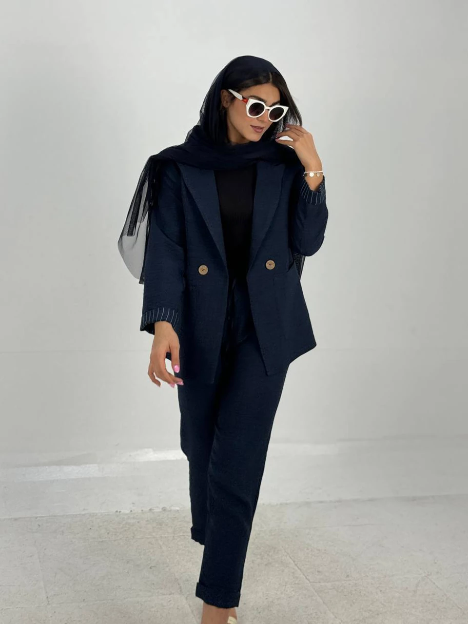 ست کت و شلوار 61363 لینن آستین راه راه RY