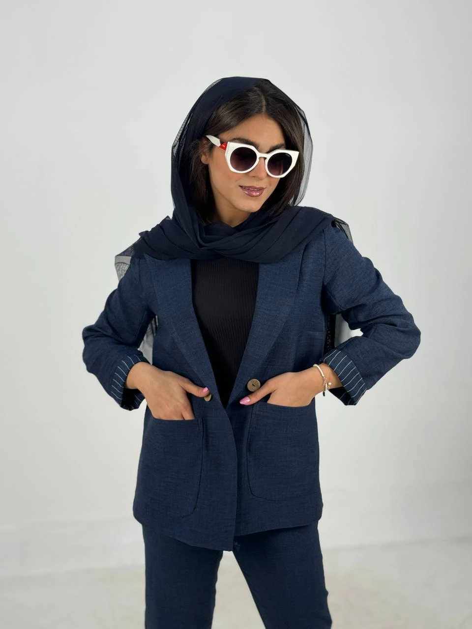 ست کت و شلوار 61363 لینن آستین راه راه RY