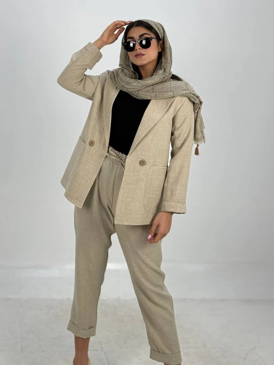 ست کت و شلوار 61363 لینن آستین راه راه RY