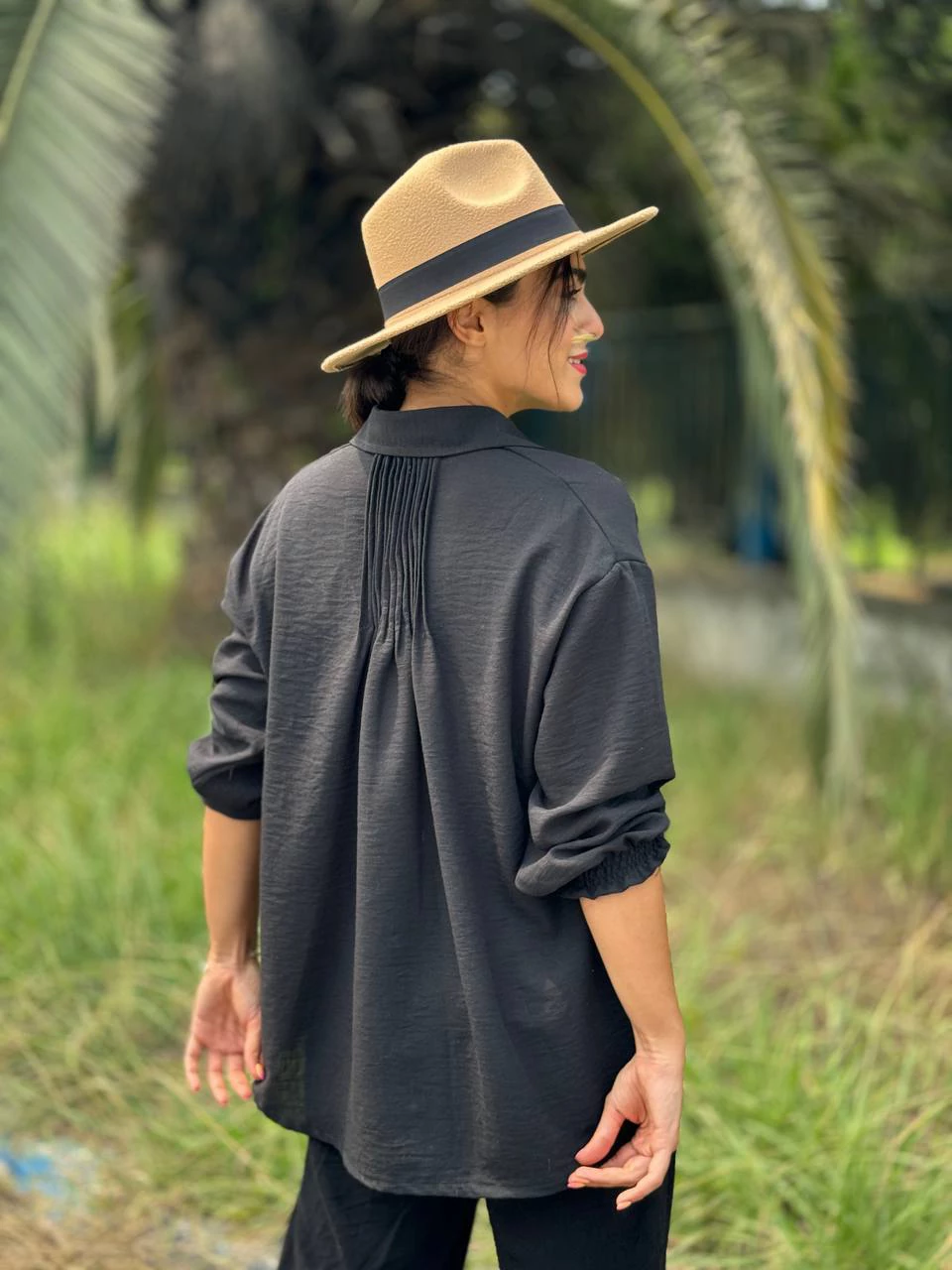 مانتو شومیزی 61454 آستین چین دار لینن کروز RY