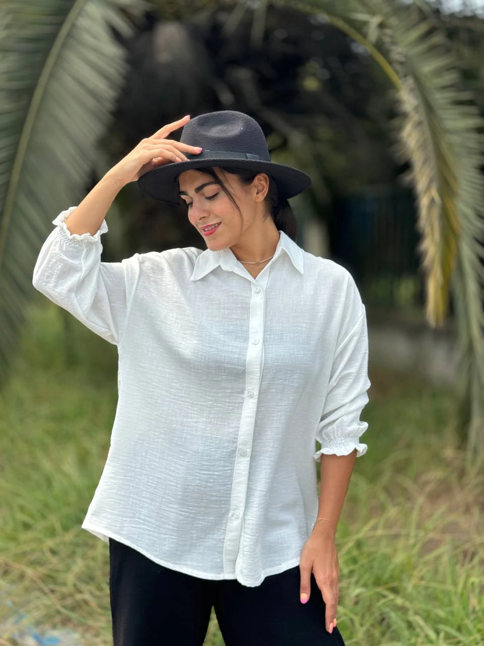 مانتو شومیزی 61454 آستین چین دار لینن کروز RY