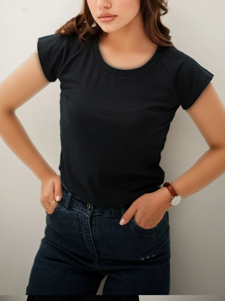 تی‌شرت زنانه مینی مدل آستین‌کوتاه سرمه ای کد 21115