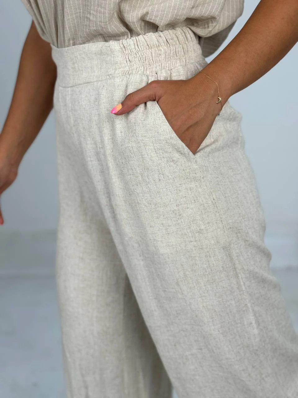 شلوار پارچه ای بگ 31079 کمرکش لینن کراش RY