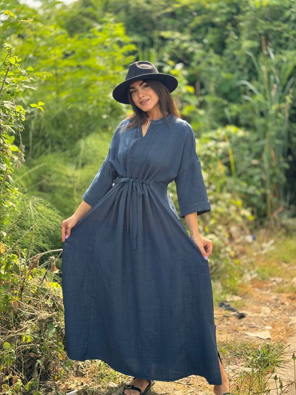 مانتو پیراهنی 61335 لوئیزا بلند چین دار کمردار RY