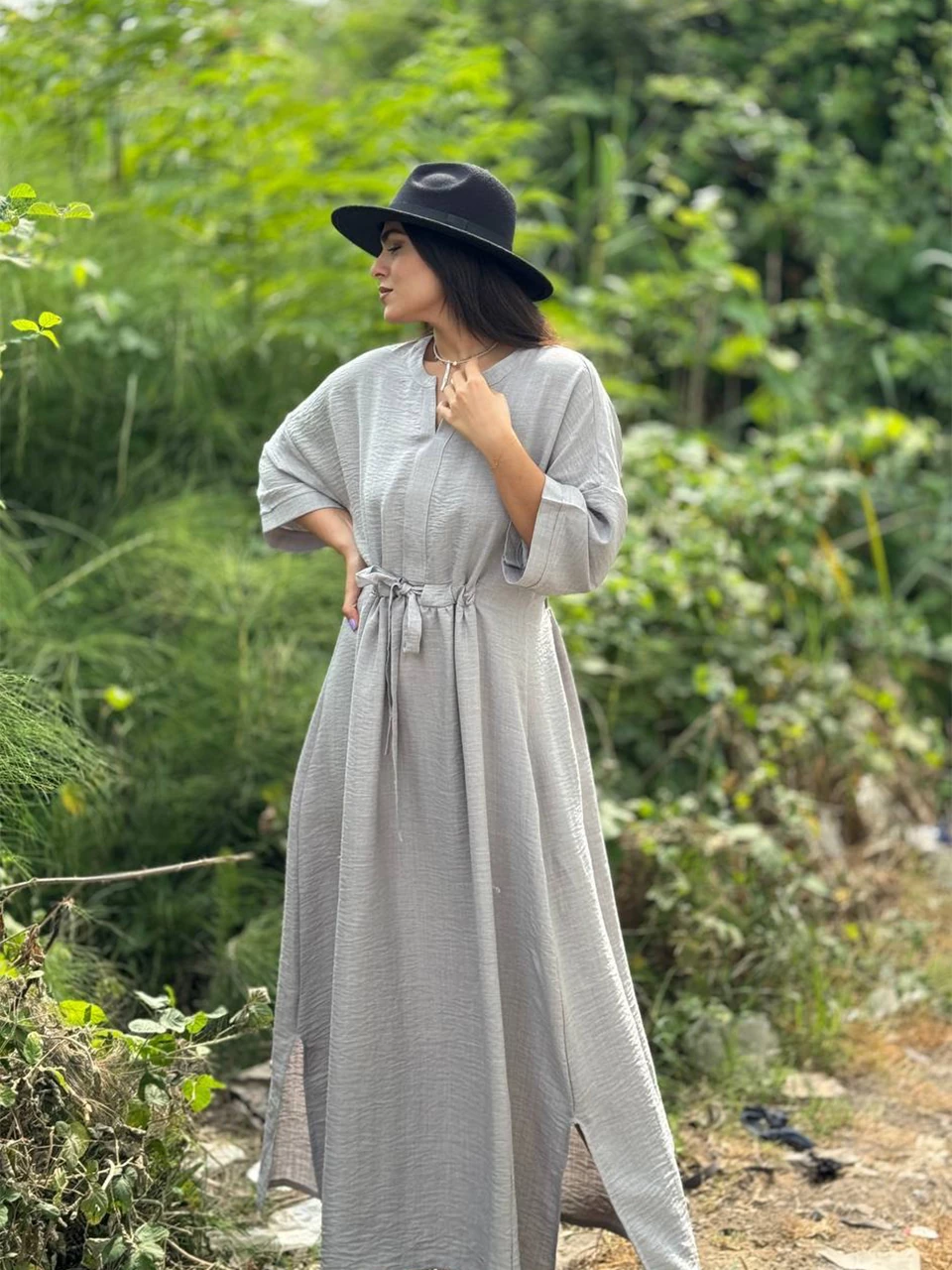 مانتو پیراهنی 61335 لوئیزا بلند چین دار کمردار RY