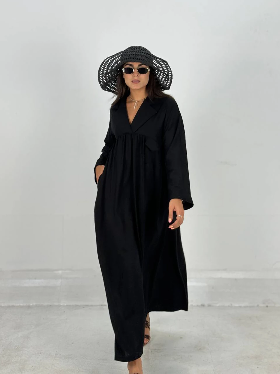 مانتو پیراهنی 61464 لینن رایون یقه ای RY