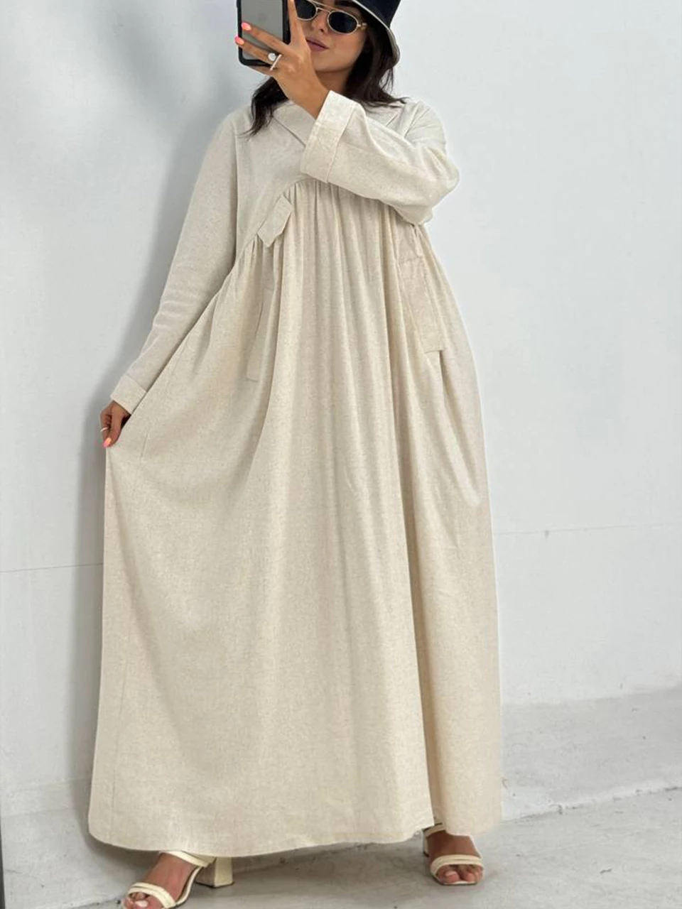 مانتو پیراهنی 61464 لینن رایون یقه ای RY