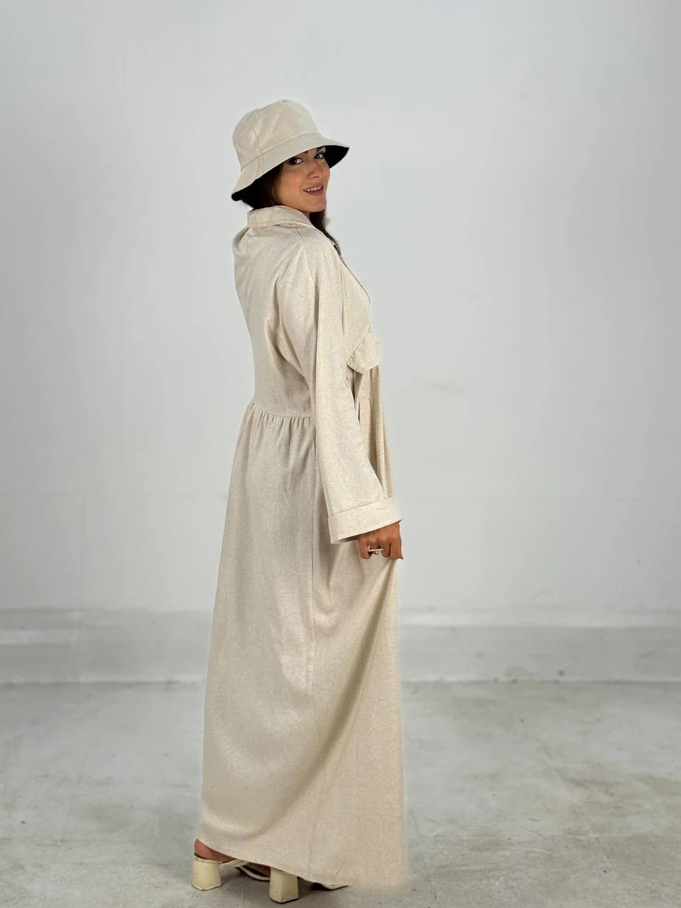 مانتو پیراهنی 61464 لینن رایون یقه ای RY