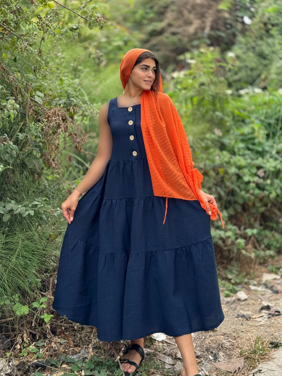 سارافون لانگ 61462 لینن دامن سه چین RY