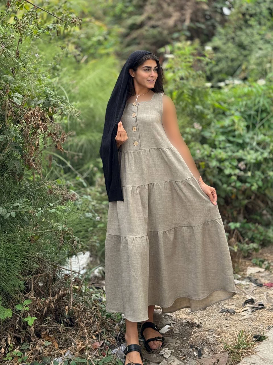 سارافون لانگ 61462 لینن دامن سه چین RY