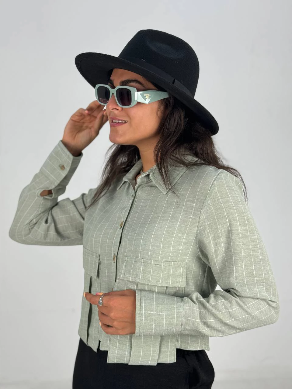 شومیز 61463 ملانژ دیپلمات جیب گوشواره RY