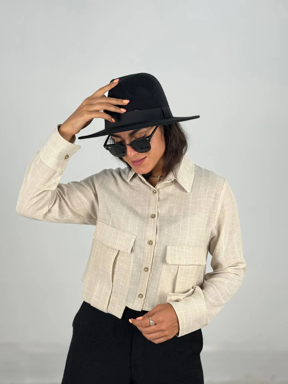 شومیز 61463 ملانژ دیپلمات جیب گوشواره RY