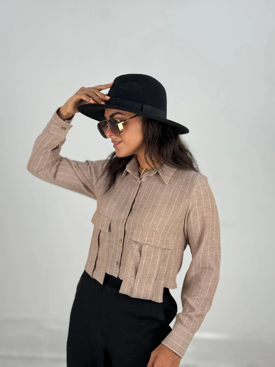 شومیز 61463 ملانژ دیپلمات جیب گوشواره RY