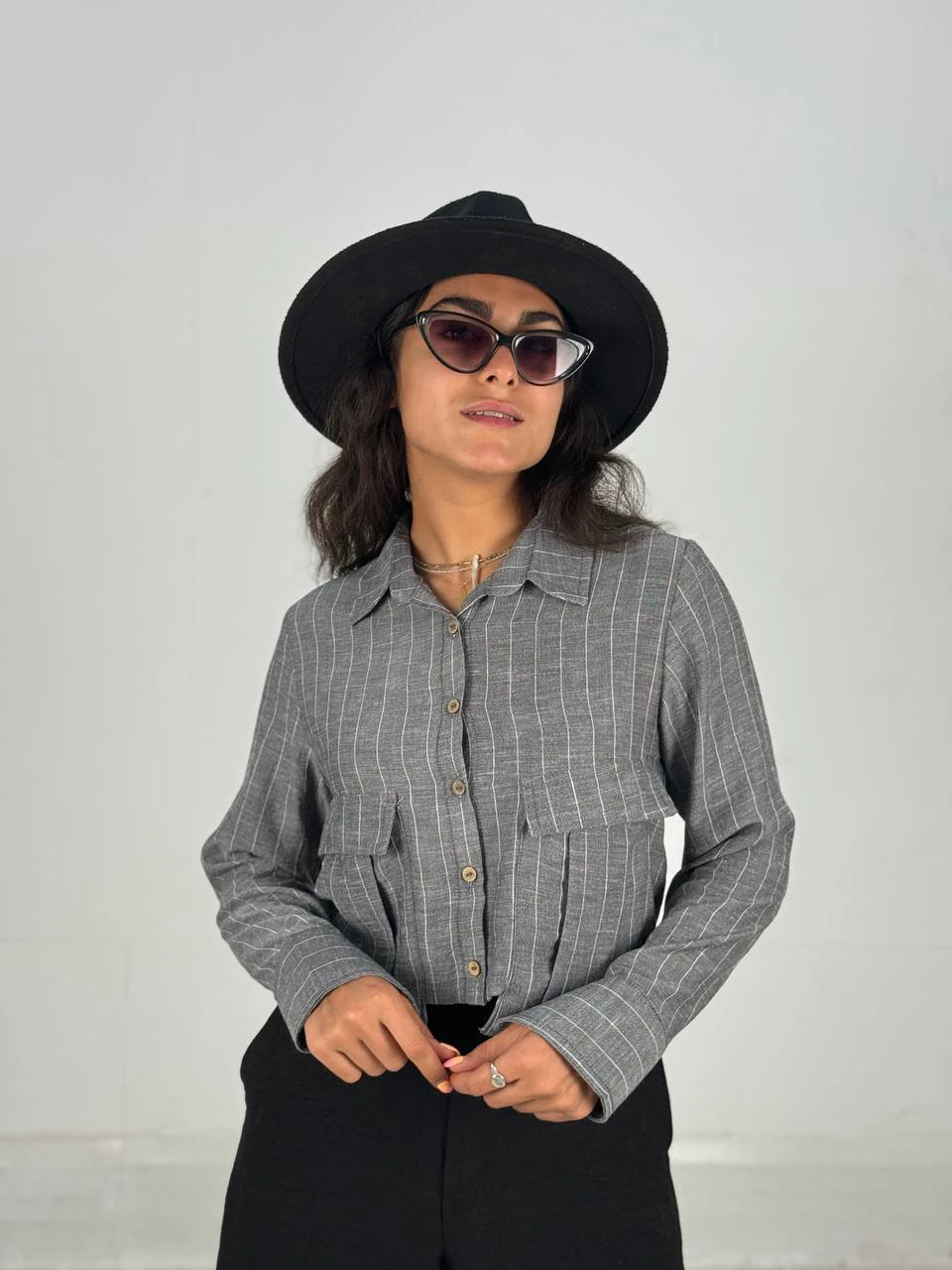 شومیز 61463 ملانژ دیپلمات جیب گوشواره RY