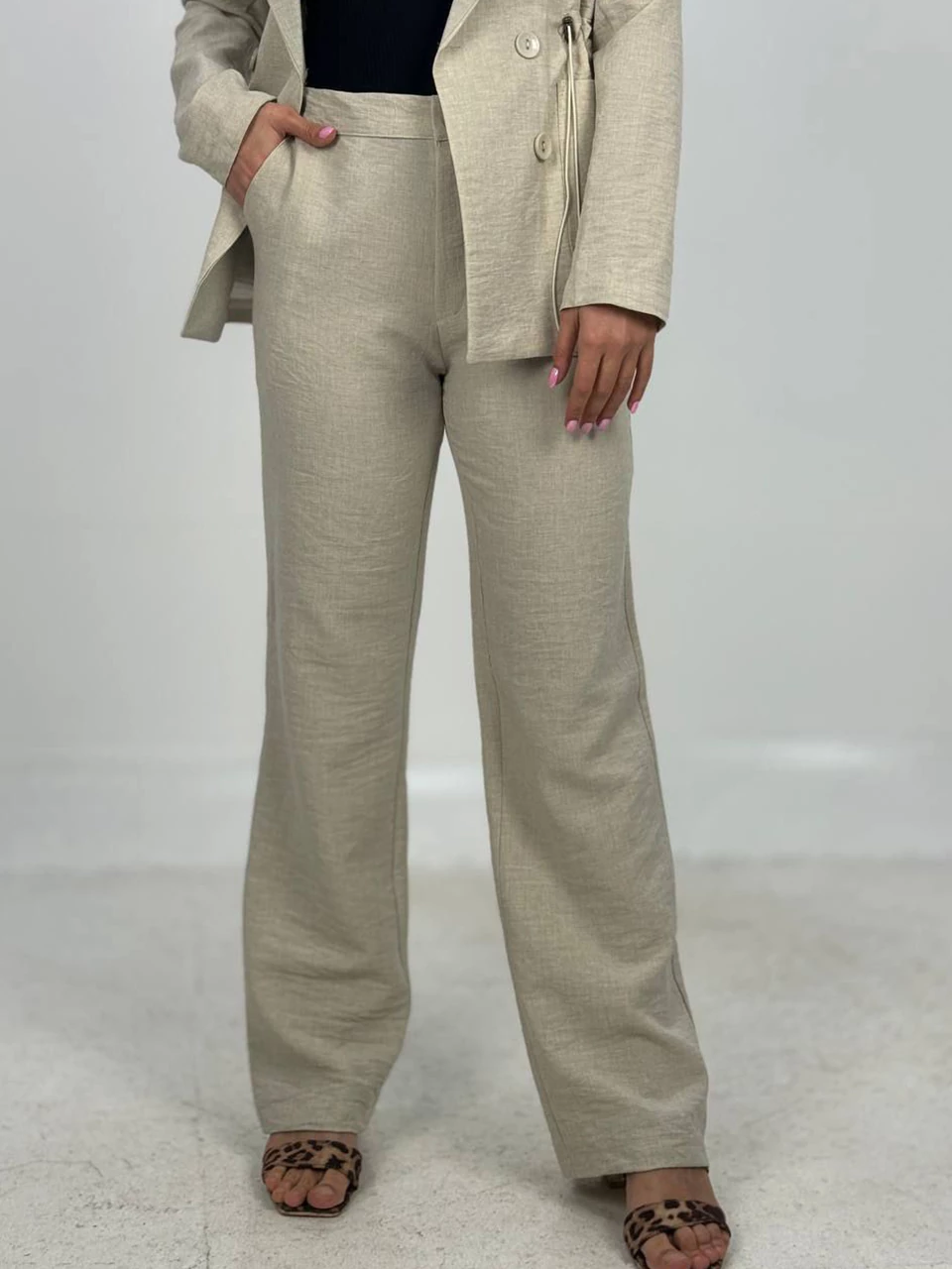 ست کت و شلوار 61338 لینن کمرکش چهار دکمه RY