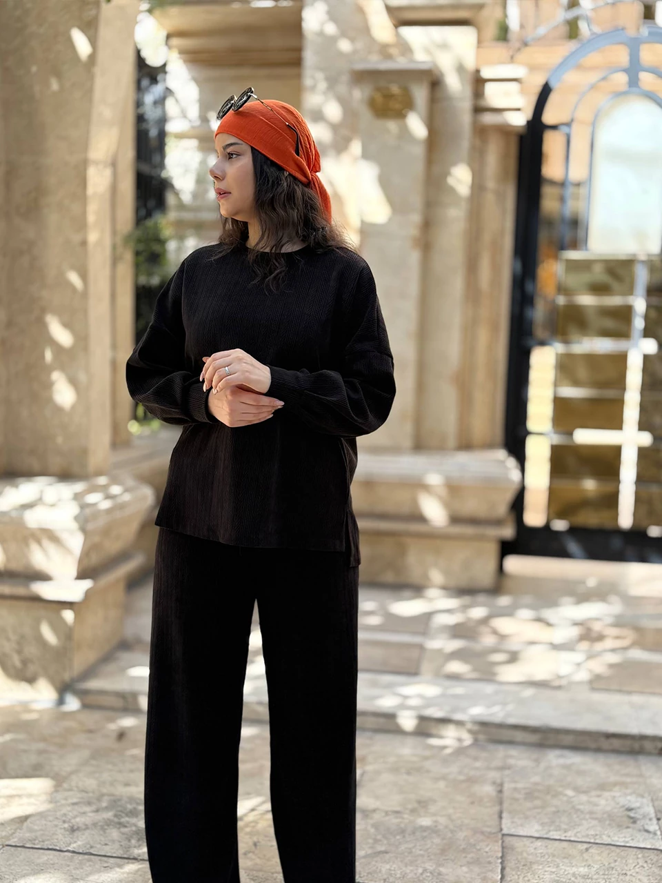 ست بلوز و شلوار پاییزه 71227 یقه گرد مراکشی RY