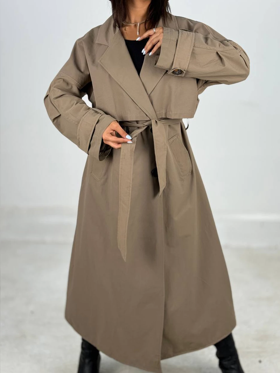 بارانی لانگ 71205 شنل دار RY