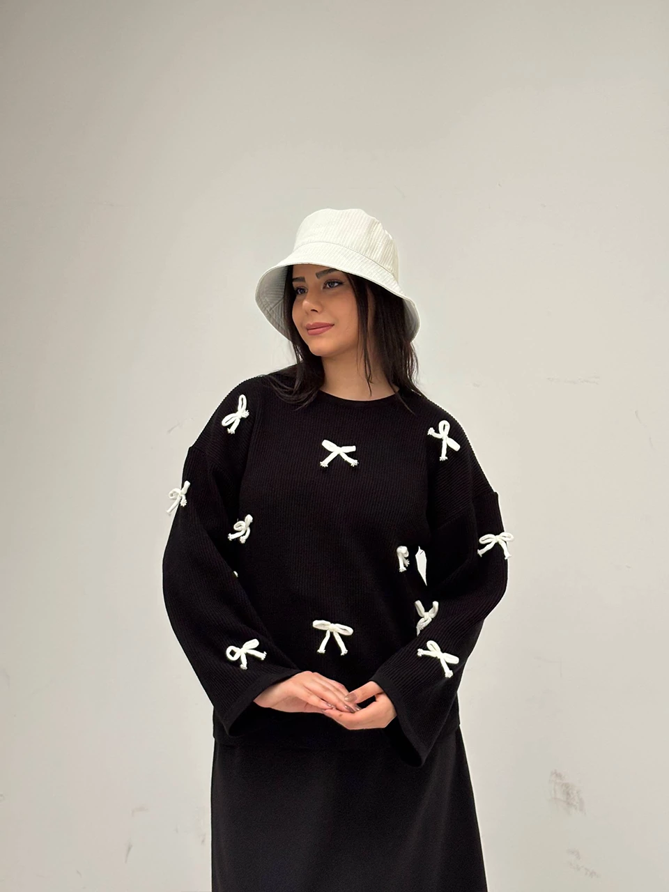 بافت یقه گرد 746 آستین بلند پاپیونی ID