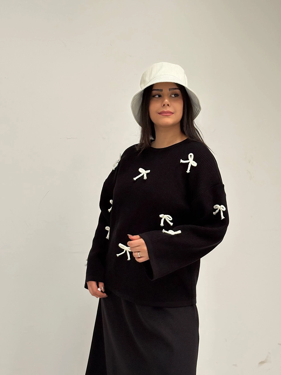 بافت یقه گرد 746 آستین بلند پاپیونی ID