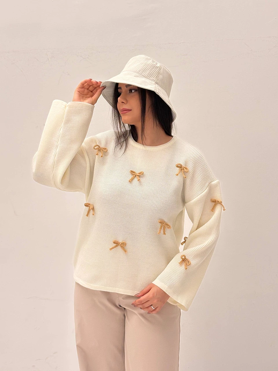 بافت یقه گرد 746 آستین بلند پاپیونی ID