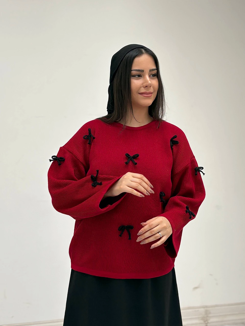 بافت یقه گرد 746 آستین بلند پاپیونی ID