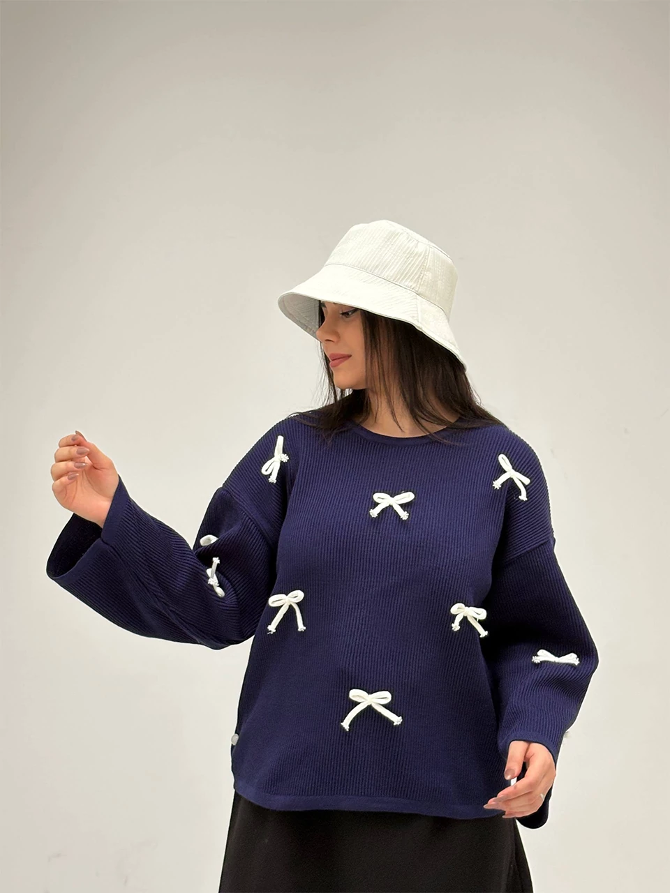 بافت یقه گرد 746 آستین بلند پاپیونی ID