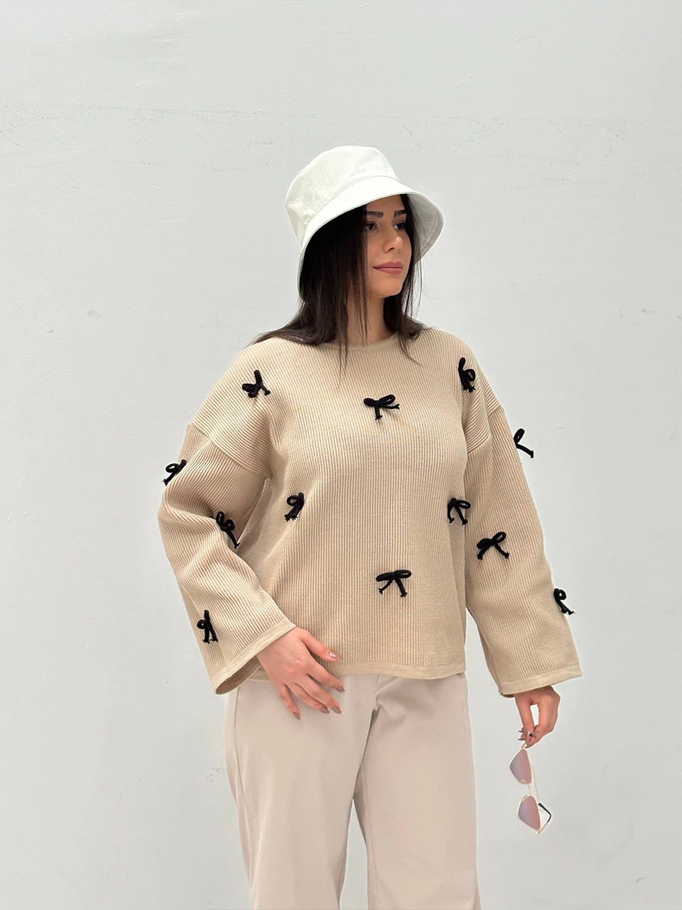 بافت یقه گرد 746 آستین بلند پاپیونی ID