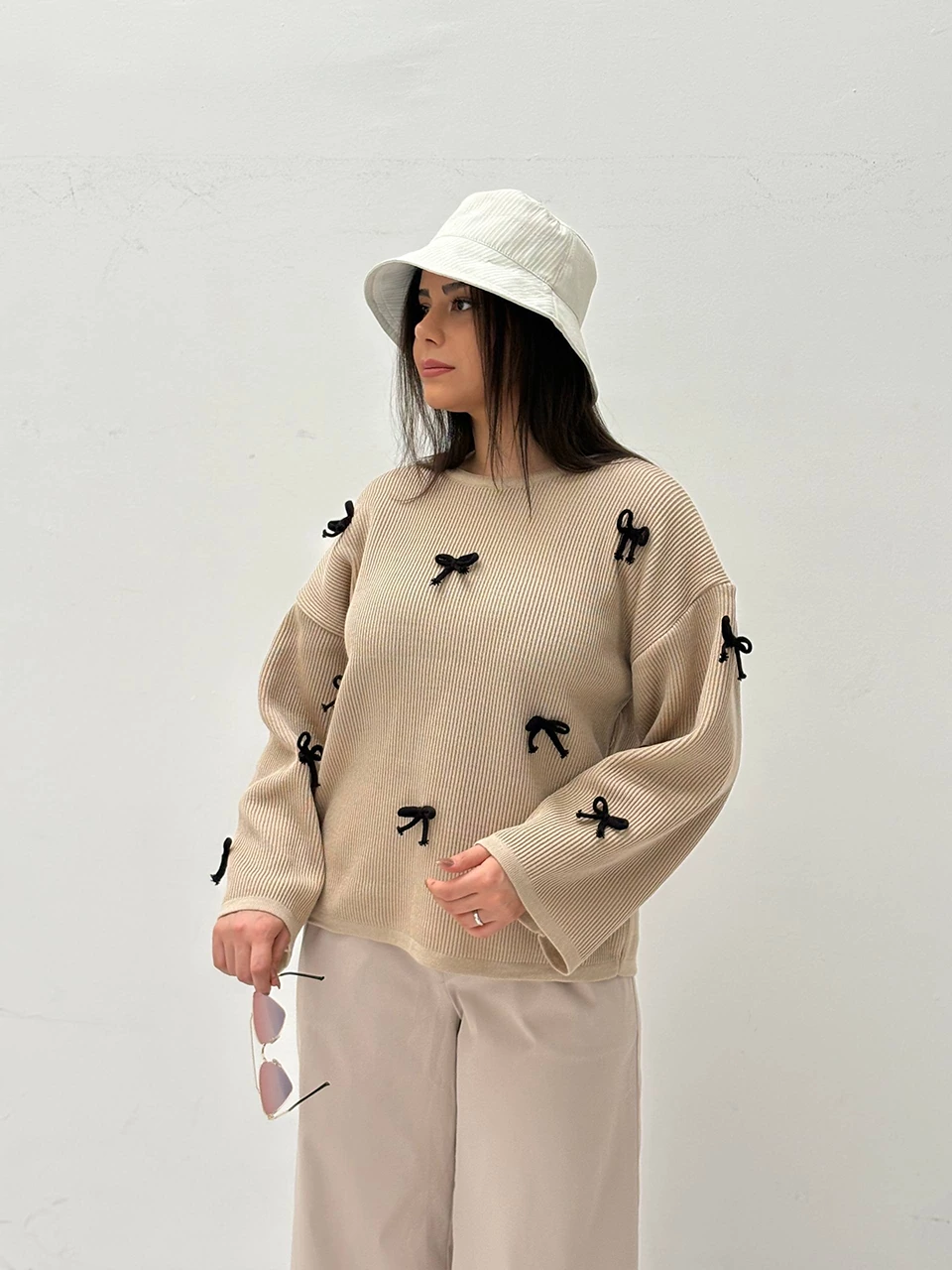 بافت یقه گرد 746 آستین بلند پاپیونی ID