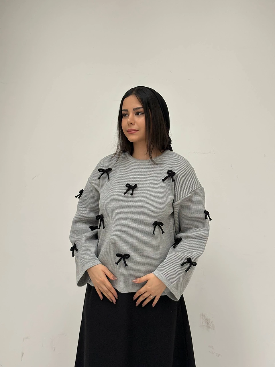 بافت یقه گرد 746 آستین بلند پاپیونی ID