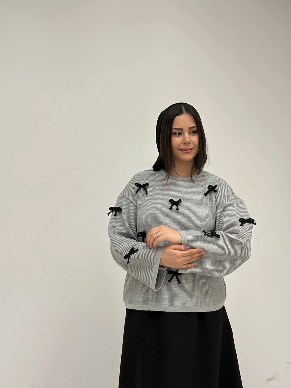 بافت یقه گرد 746 آستین بلند پاپیونی ID