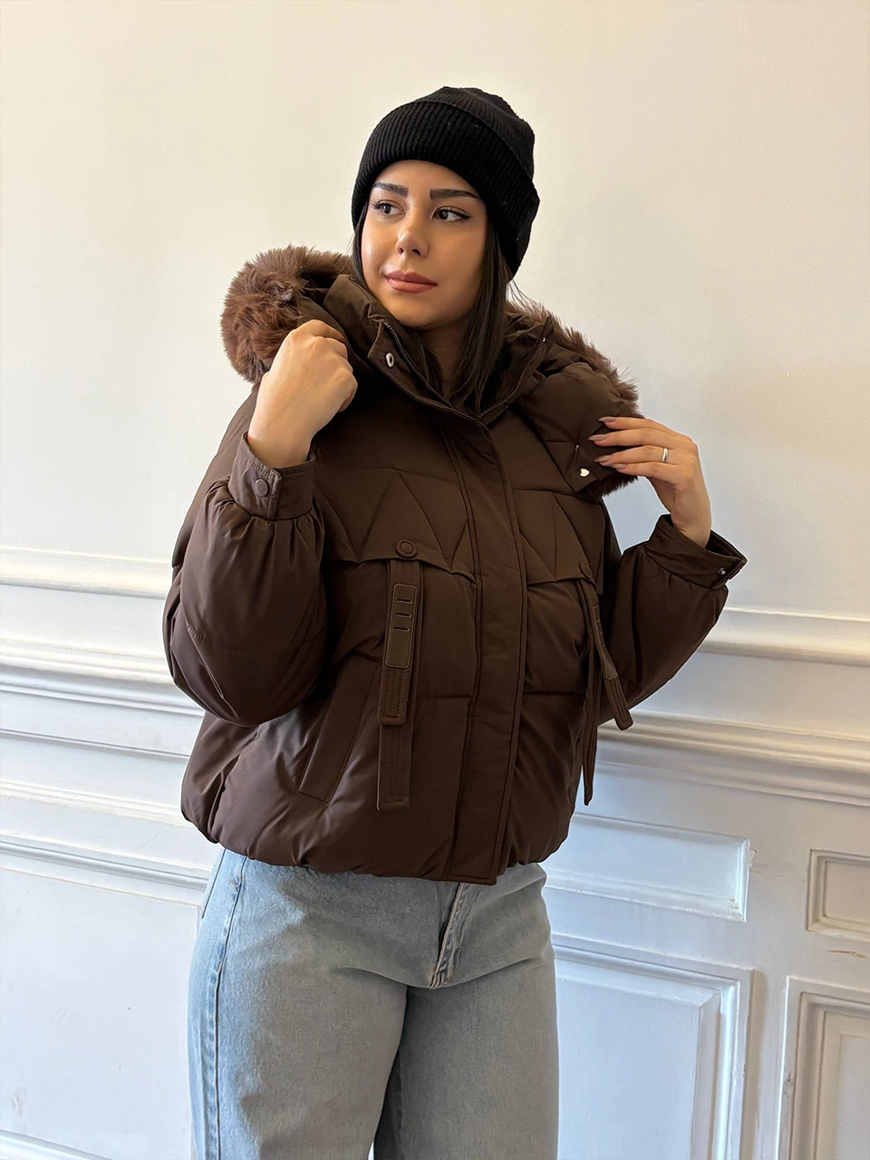 کاپشن میدی 8611 کلاه خزدار RY