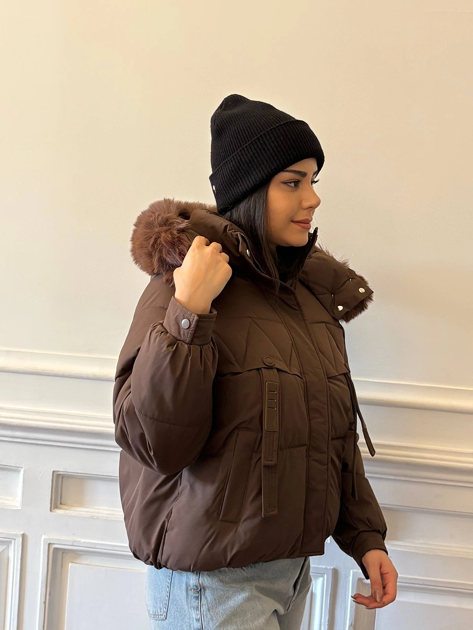 کاپشن میدی 8611 کلاه خزدار RY