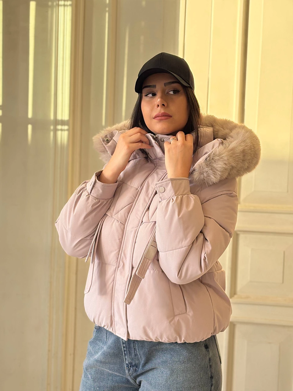 کاپشن میدی 8611 کلاه خزدار RY