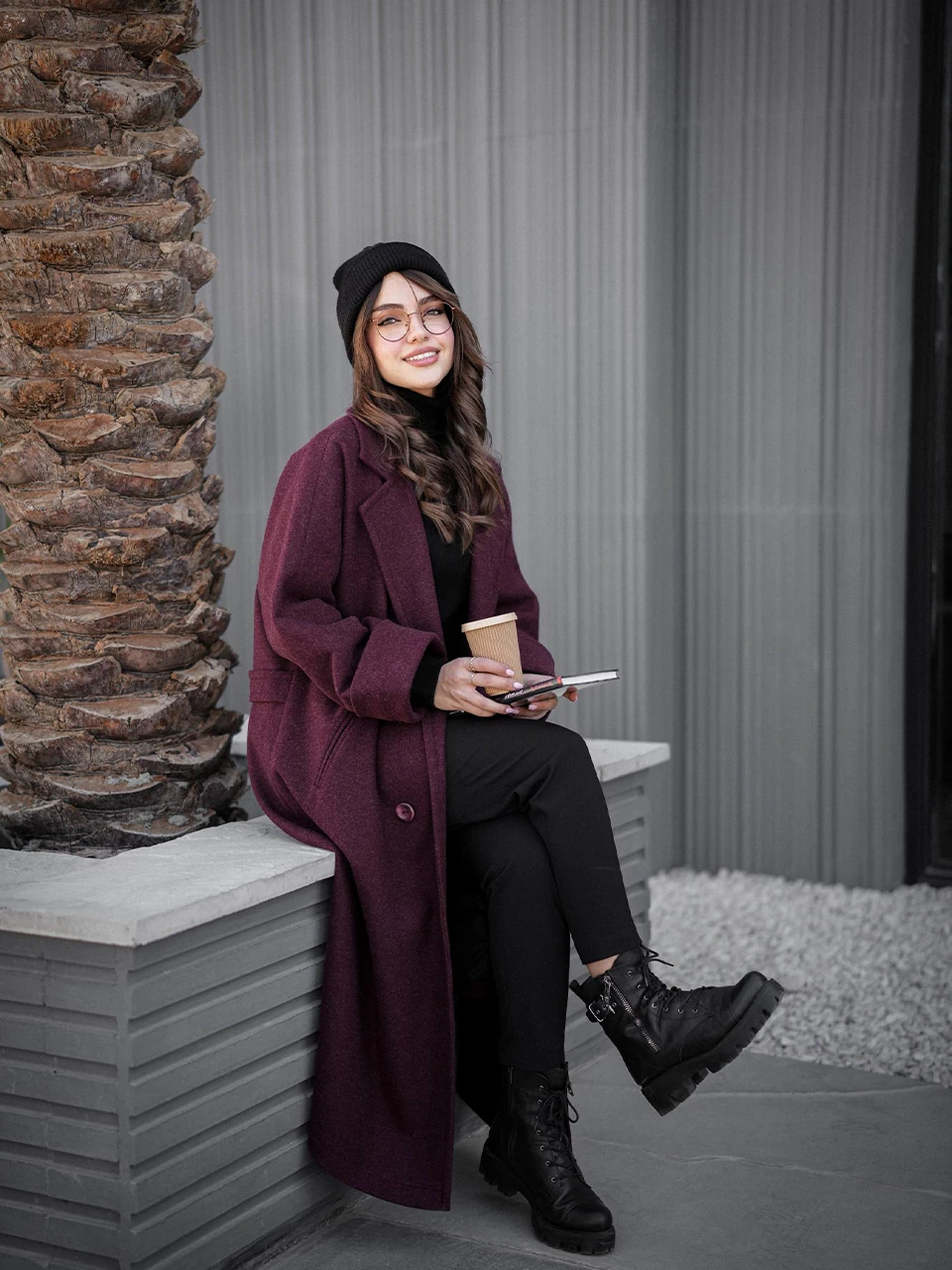 پالتو زنانه لانگ مدل فوتر پشت‌پاگن زرشکی کد 71232